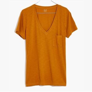 Madewell Whisper Vneck Pocket T Burnished Caramel